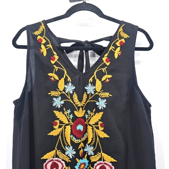 Grace & Emma Embroidered Sheer Tunic Ruffle Boho Tank Womens Size Large - Picture 2 of 7